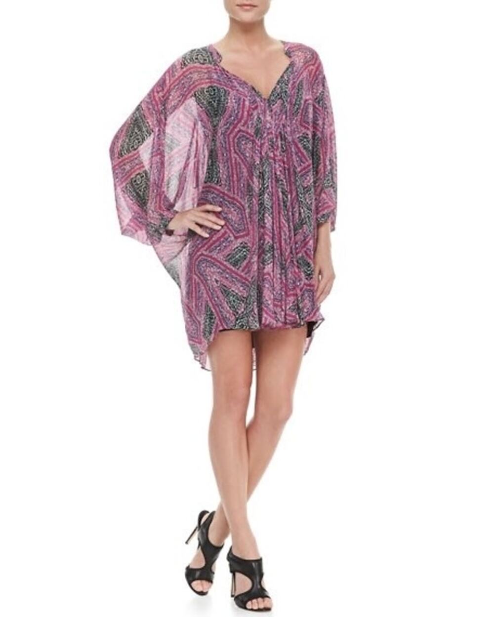 Diane Von Furstenberg Fleurette Pink Black Sheer Silk Chiffon Mini Dress Size 8